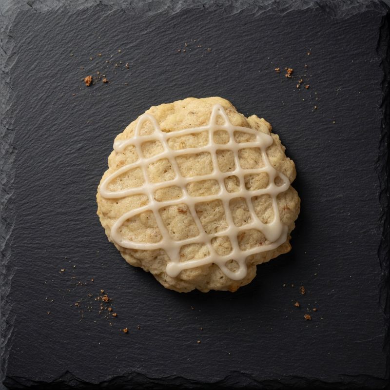 A homemade cookie with a white icing lattice