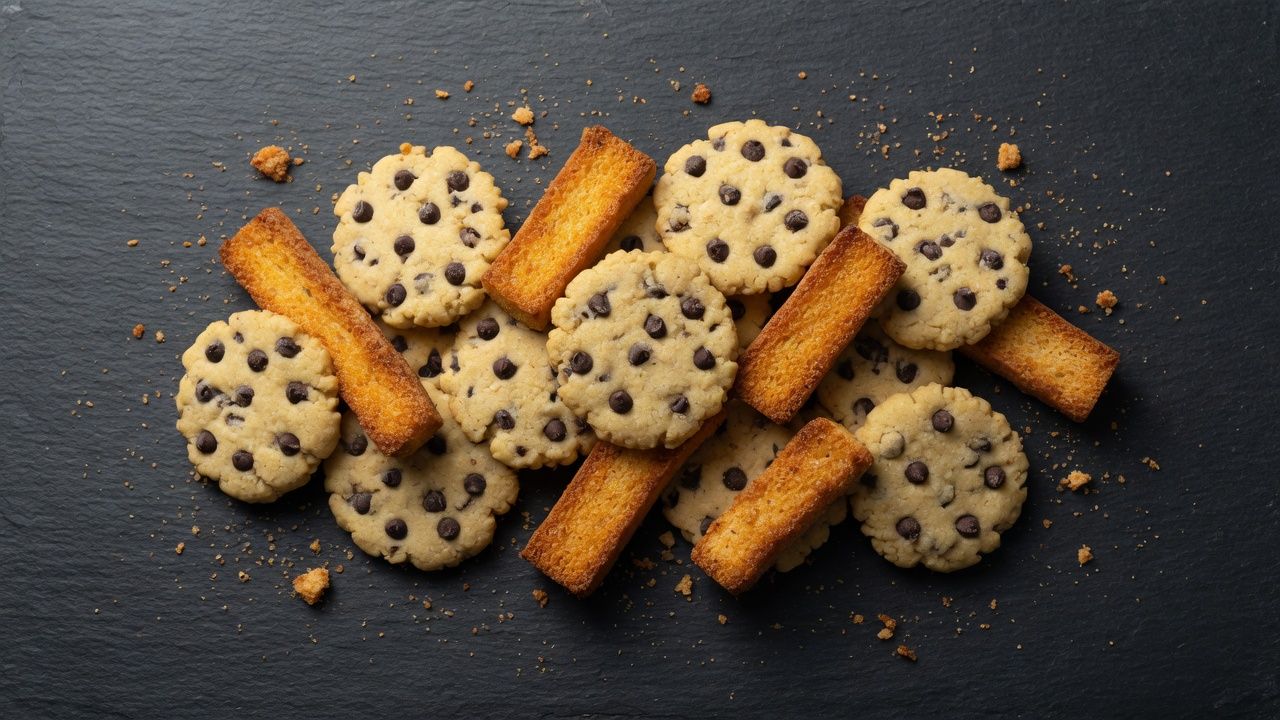 Cookies and rusks on a rustic market table